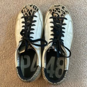 P448 white leather & leopard print sneaker. Size 10M 41 EU